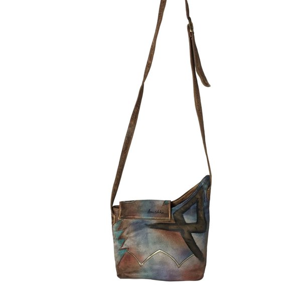 Anuschka NEVER USED Handpaint Leather Asymmetric Cross Body Abstract - Picture 4 of 12
